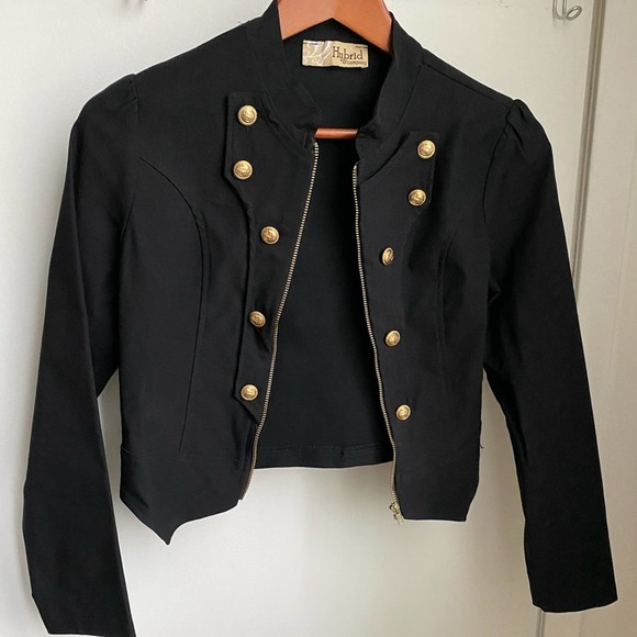 Military Crop Stretch Gold Zip Up Blazer Jacket S - Picture 6 of 9